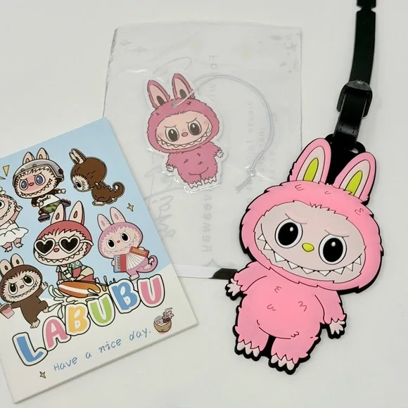 Labubu Pink PVC Luggage Tag Notebook and Air Freshener Bundle - Picture 2 of 4